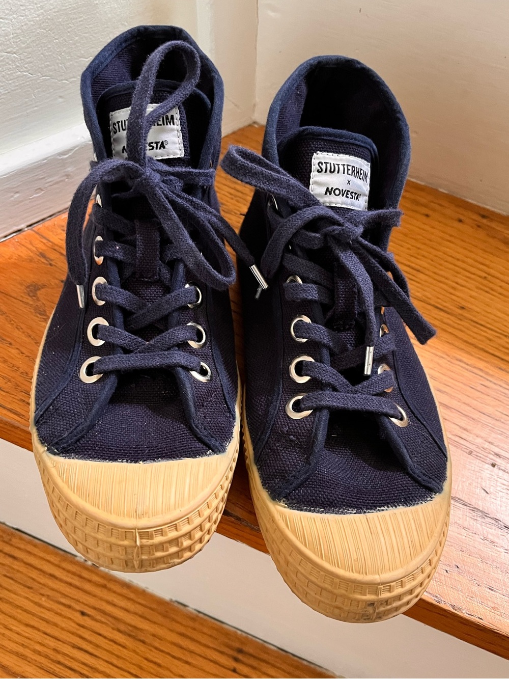 Novesta X Stutterheim high top sneakers navy natural rubber 24 EU 37 6-6.5 GUC